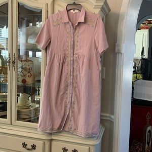Orange Creek Boho embroidered Short Sleeved dusty rose Dress S New Modest